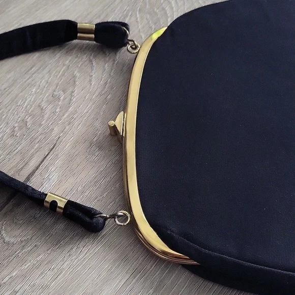 Vintage Black Clutch with Rhinestone trim - Picture 3 of 13